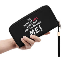 Load image into Gallery viewer, The gates of hell shall not prevail against ME! Leather Zipper Wristlet Wallet