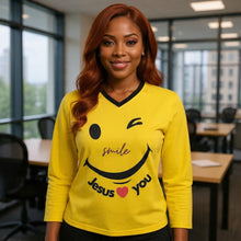 Load image into Gallery viewer, Smile Jesus Loves You! Jersey Long Sleeve Shirt