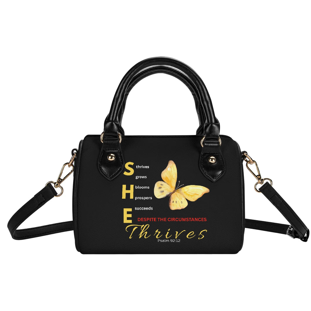 She Thrives Leather Mini Small Boston Bag Satchel Handbag with keychain