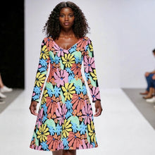 Load image into Gallery viewer, LOVE IS V-Neck Long Sleeve Ruffle Dress
