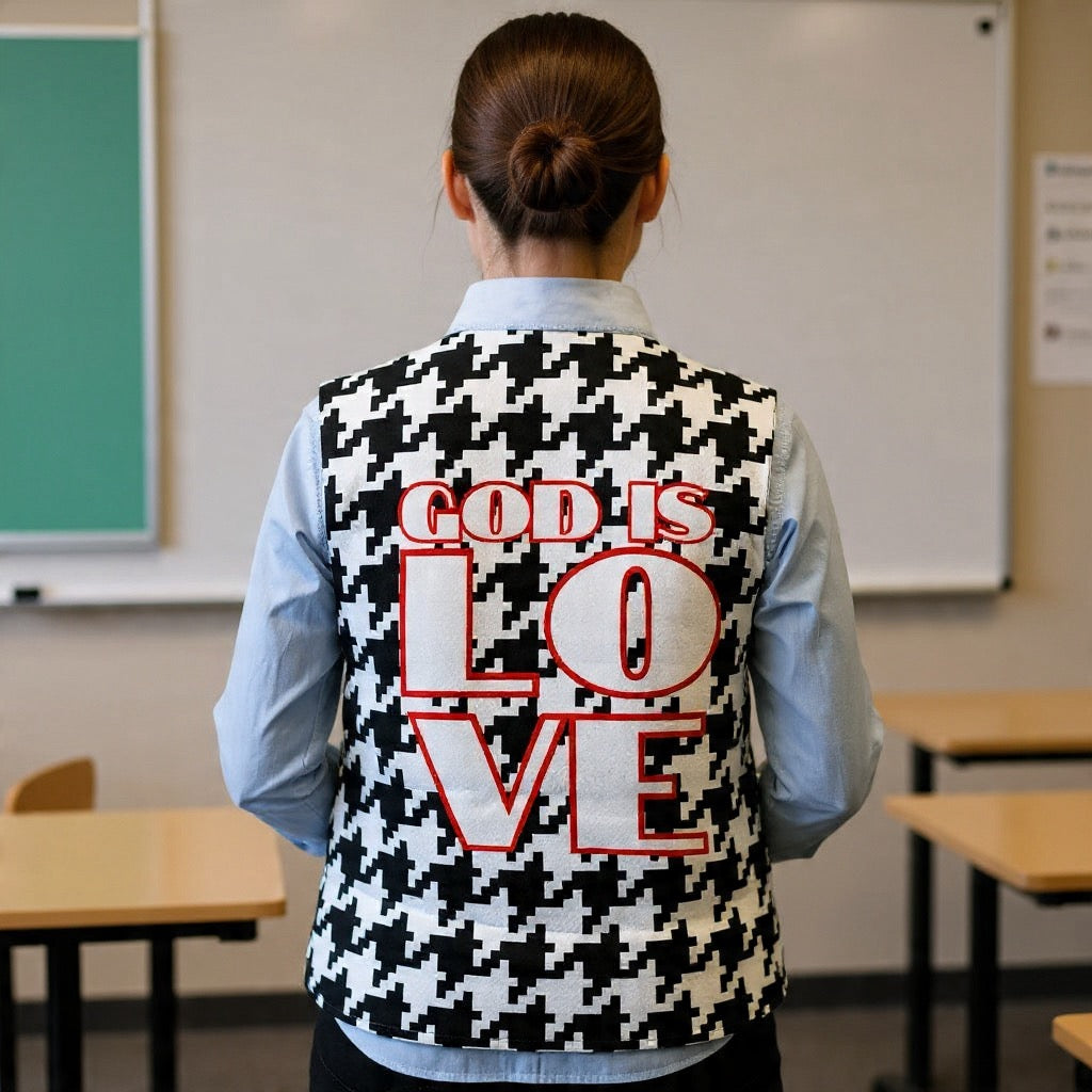 GOD is LOVE houndstooth Zip Up Puffer Vest