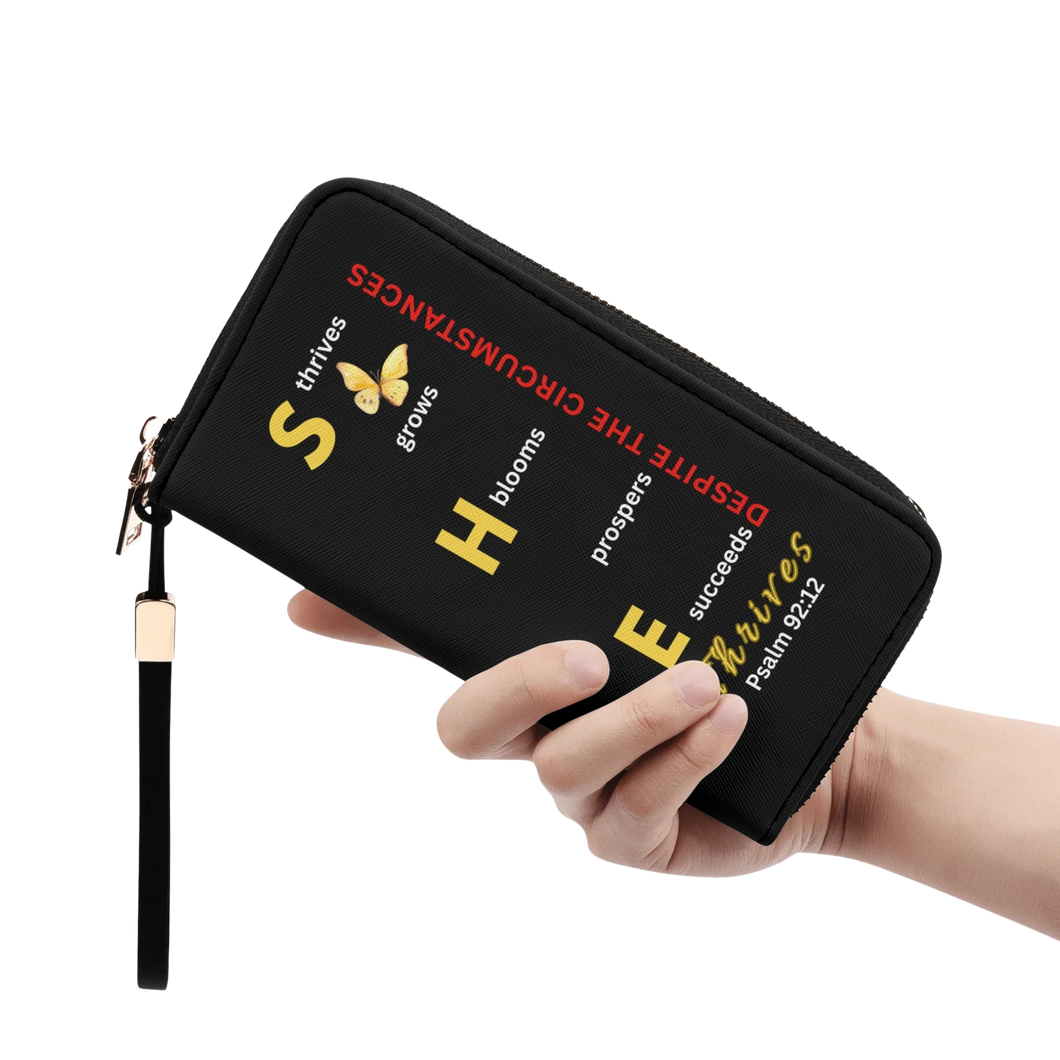 She Thrives Vegan Leather Zip Wristlet