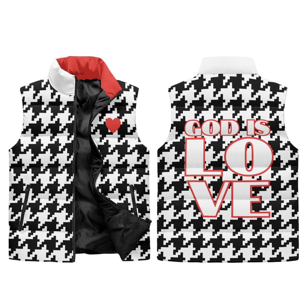 GOD is LOVE houndstooth Zip Up Puffer Vest